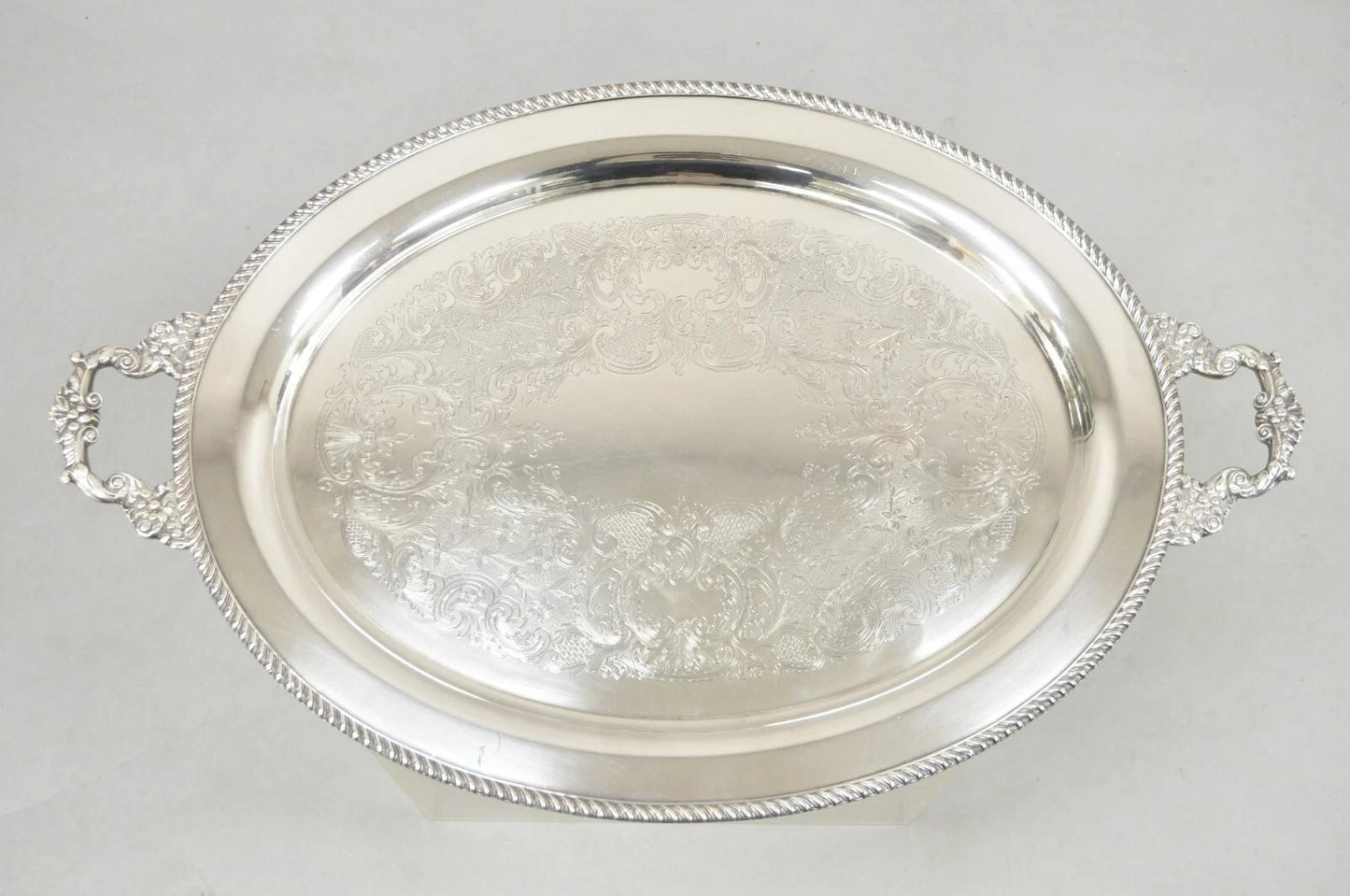 Vintage English Victorian Oval Silver Plated Serving Platter Tray by Victoria