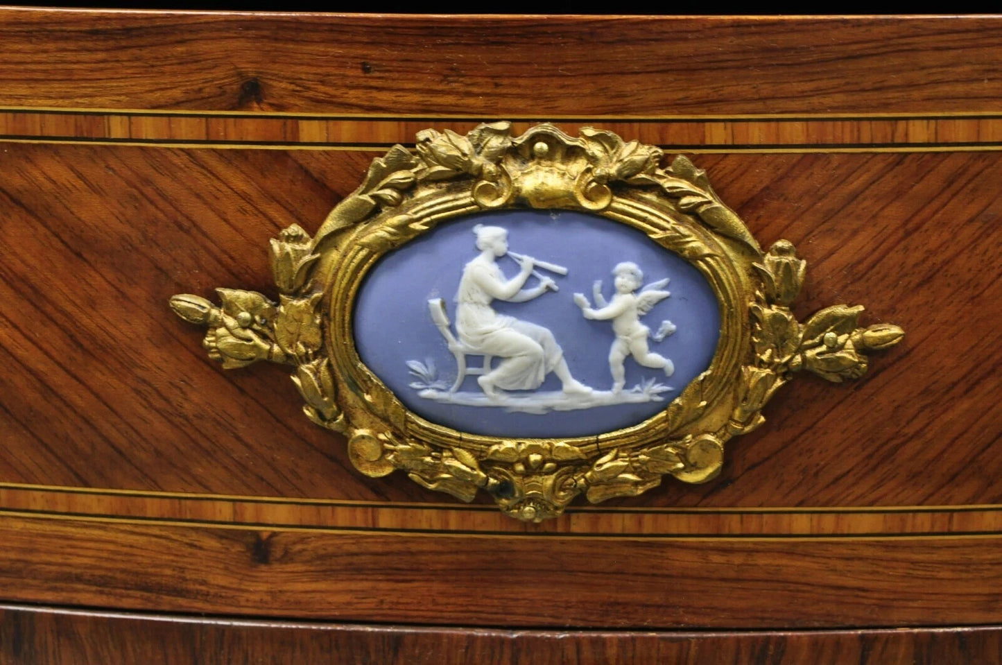 Antique French Louis XV Style Marble Top Bronze Ormolu Bombe Commode Nightstand