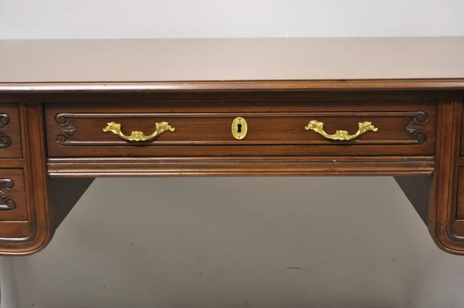 Vintage French Country Provincial Louis XV Style Walnut Office Writing Desk