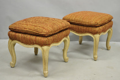 French Country Provincial Cabriole Leg Orange Square Footstool Ottoman Pair