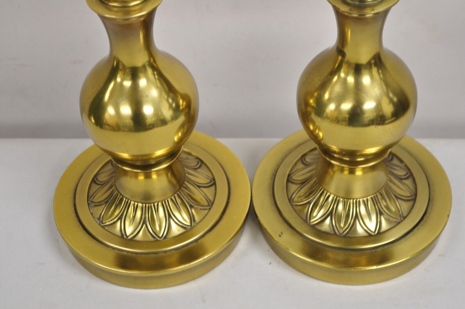 Vintage Stiffel Hollywood Regency Brass Bulbous Column Table Lamps - a Pair