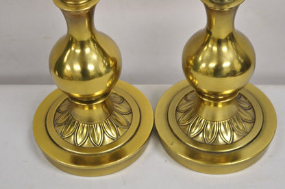 Vintage Stiffel Hollywood Regency Brass Bulbous Column Table Lamps - a Pair