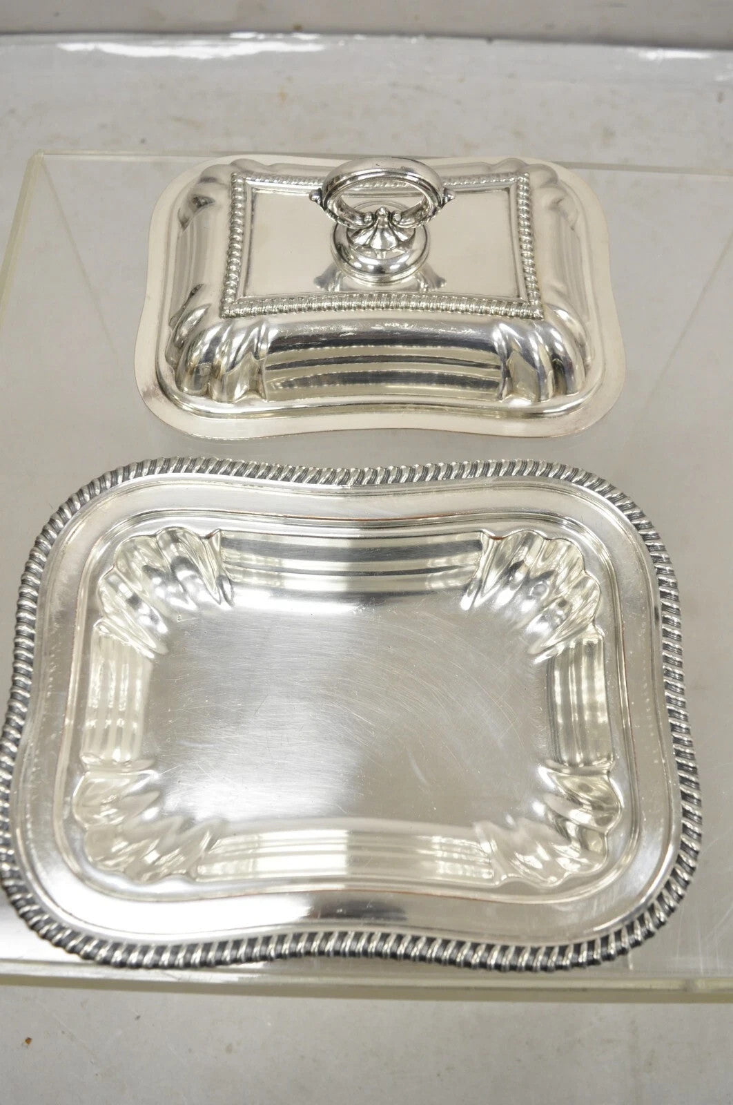 Vintage English Regency Silver Plated Covered Vegetable Serving Platter Dish