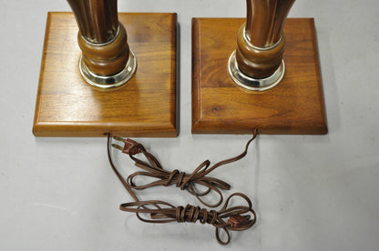 Vintage Mid Century Modern Sculptural Walnut Wood & Brass Table Lamps - a Pair