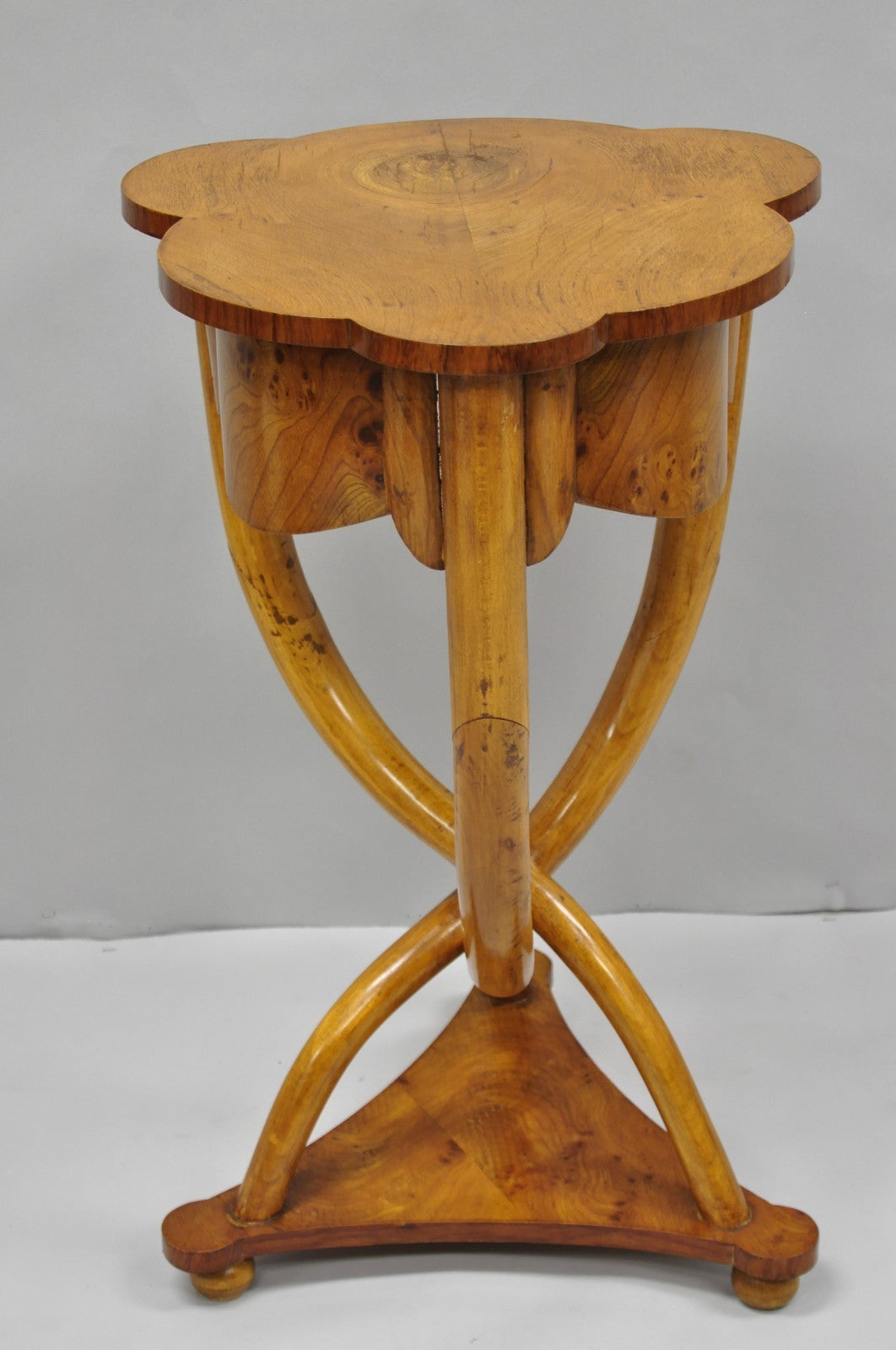 Vintage Art Deco Style Burr Walnut Curved Leg Pedestal One Drawer Side Table