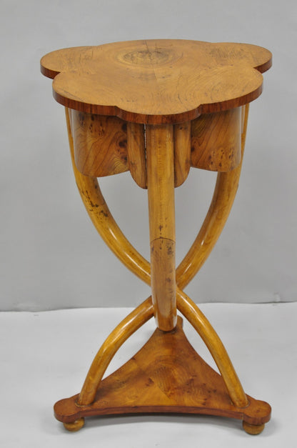 Vintage Art Deco Style Burr Walnut Curved Leg Pedestal One Drawer Side Table