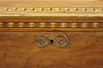 Antique English Marquetry Inlaid Wood Large Tea Caddy Lined in Metal Desk Box