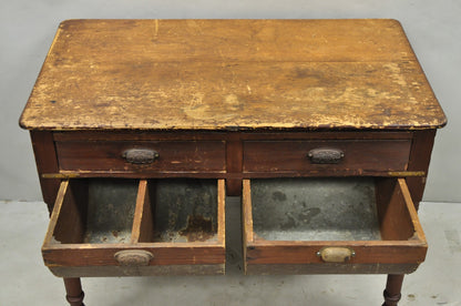 Antique French Country Primitive Possum Belly Pine Wood Bakers Work Table