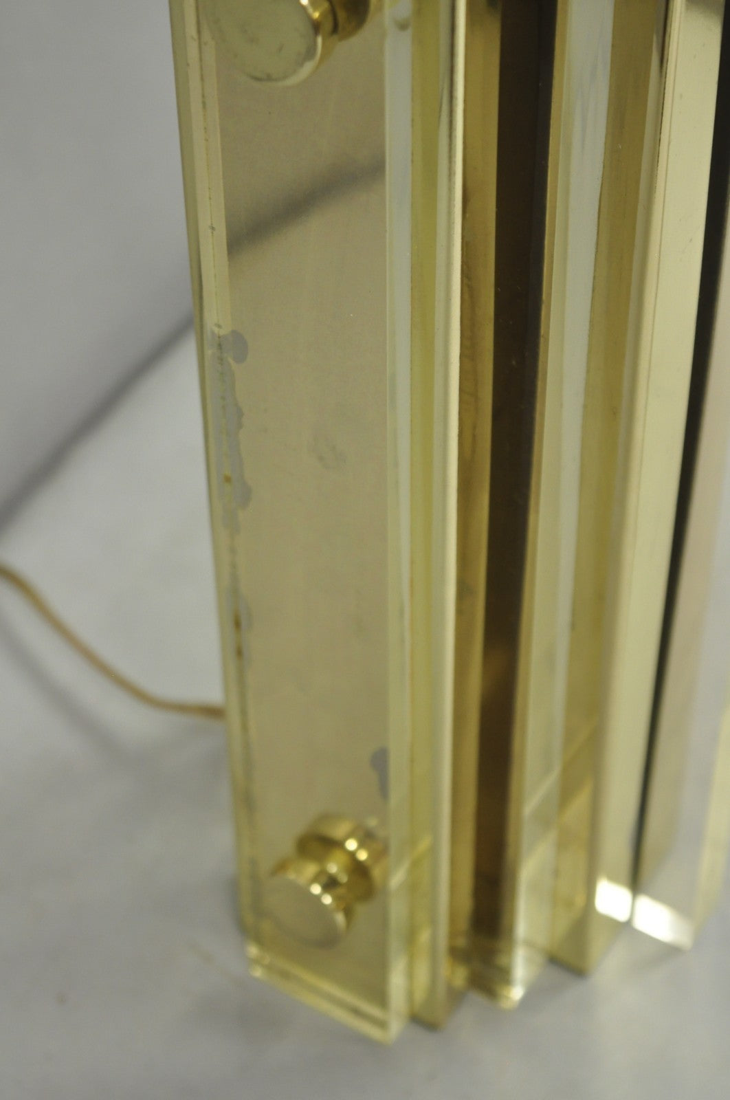 Vintage Mid Century Modern Lucite & Brass Cityscape Skyscraper Table Lamp