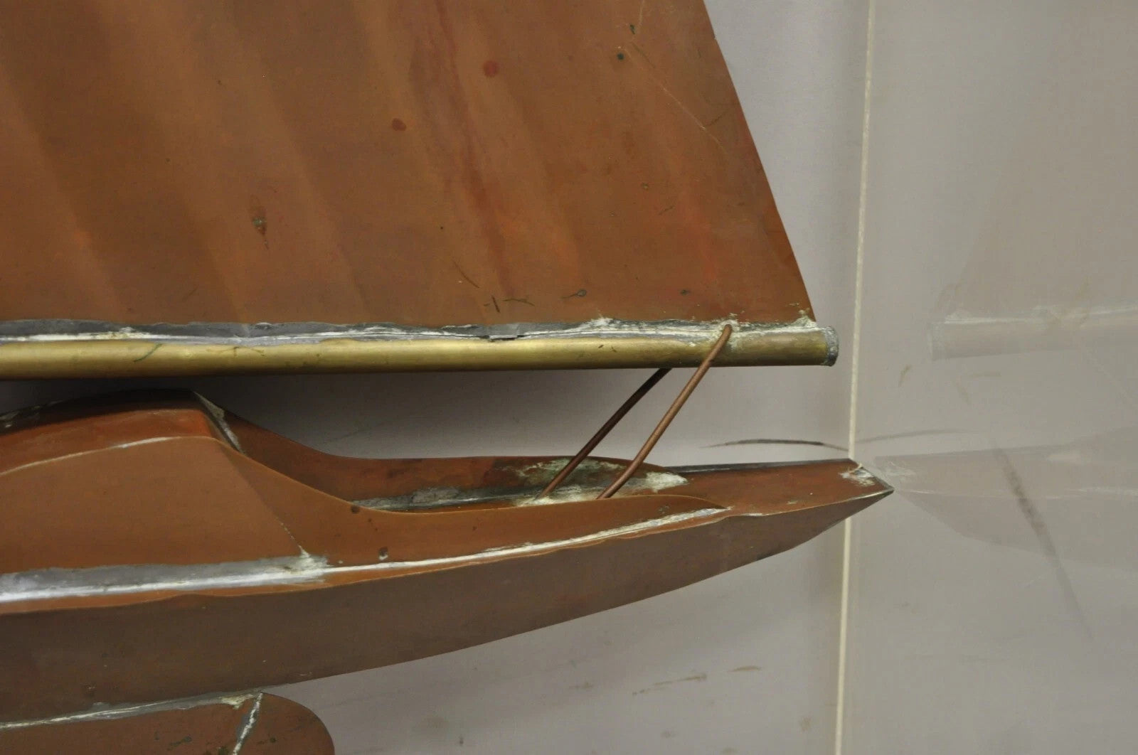 Vintage Folk Art Copper Sailboat Ship 38" Weathervane Hand Crafted