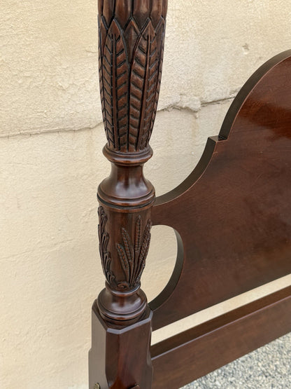 Vintage Georgian Federal Style Mahogany Four Poster Rice Carved Queen Sz Bed