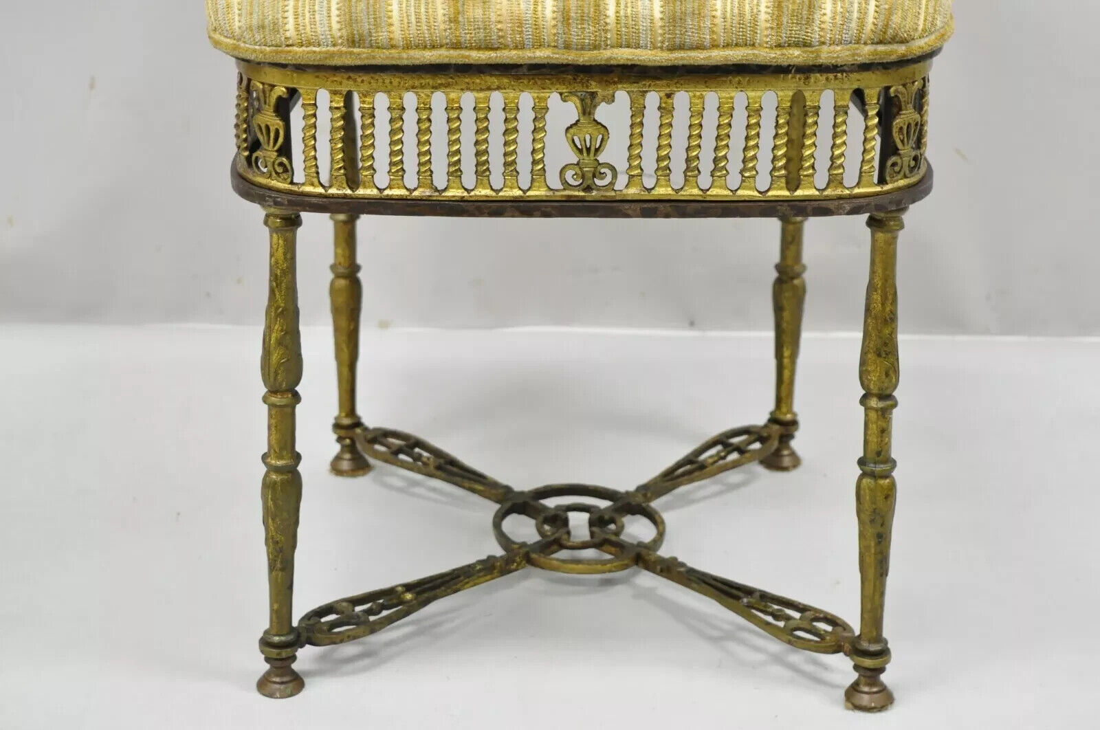 Antique Victorian Bronze Brass Oscar Bach Style Parlor Salon Side Chairs - Pair