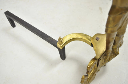 Vintage Renaissance Brass Figural Soldier Warrior Fireplace Andirons - a Pair