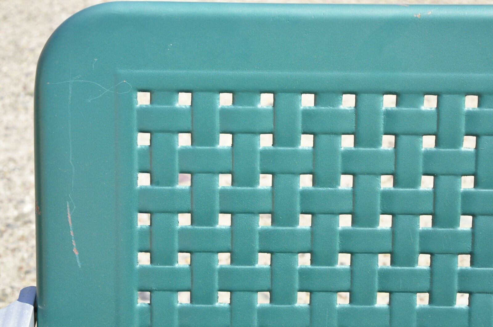 Vintage Green Metal Aluminum Basket Weave Patio Porch Outdoor Arm Chair