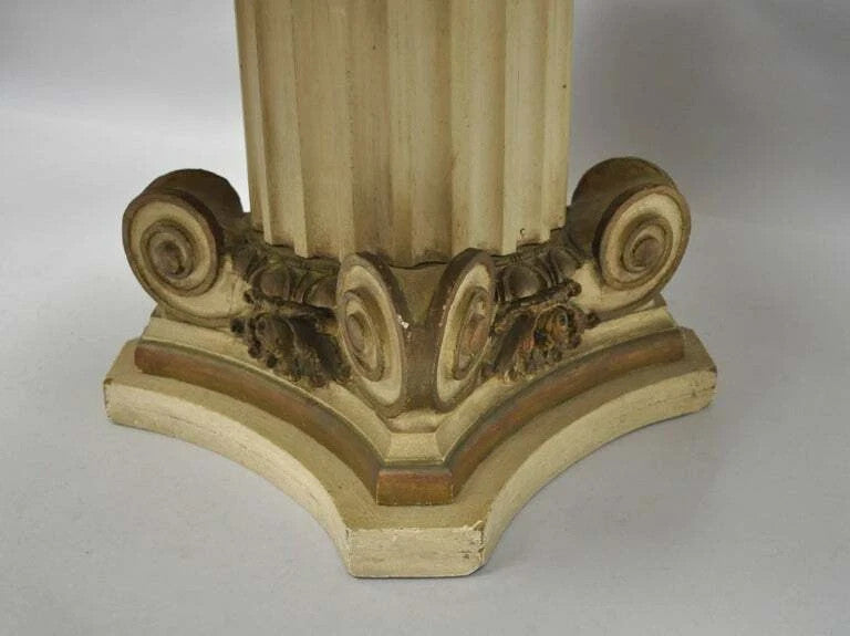 French Empire Round Marble Top Corinthian Column Wood Pedestal Base Coffee Table