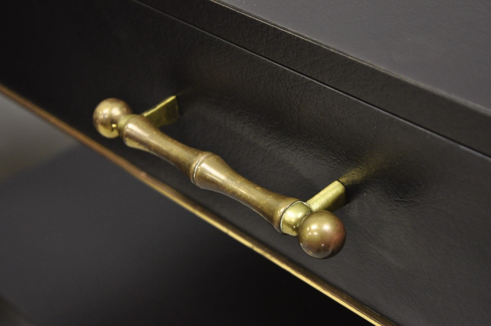 Contemporary Modern Black & Brass Faux Bamboo Nightstand Bedside Table - a Pair