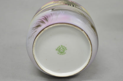 Antique Nippon Hand Painted Porcelain Countryside Lake Scene Covered Biscuit Jar