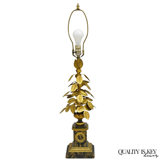 Vintage Italian Classical Leafy Foliate Gold Gilt Wreath Metal Table Lamp