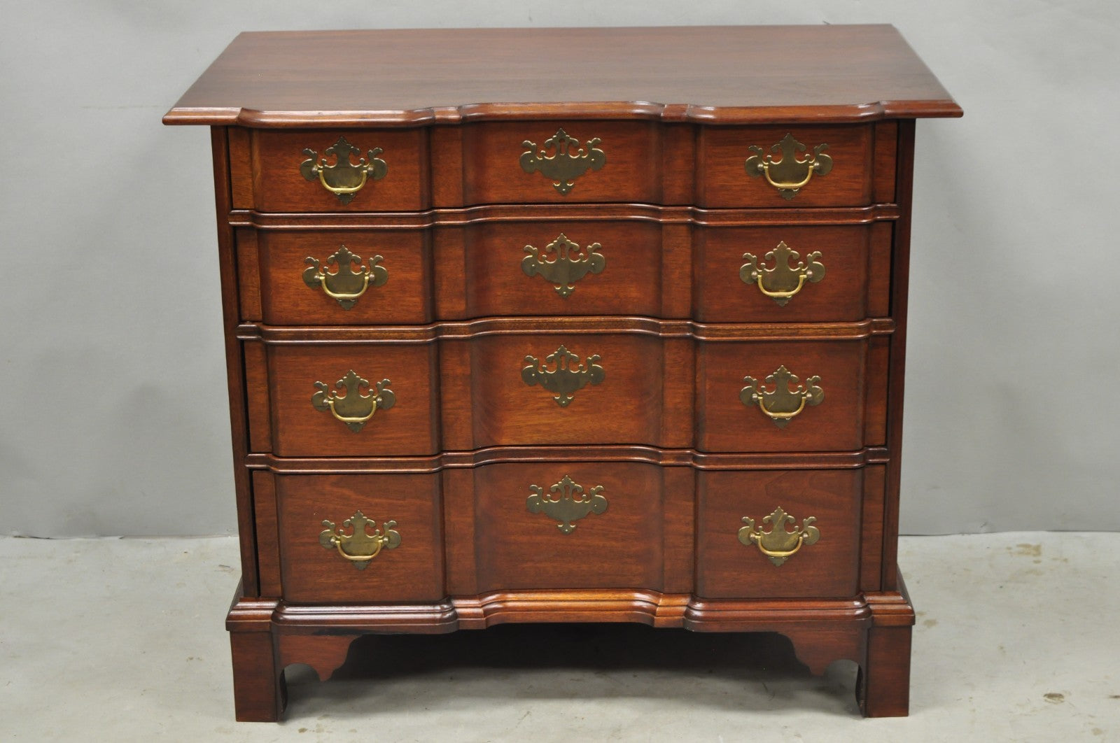 Vintage Chippendale Style Solid Mahogany Block Front Bachelor Chest of Drawers