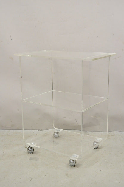 Vintage Clear Lucite Acrylic Mid Century Modern Rolling Bar Cart Side Table