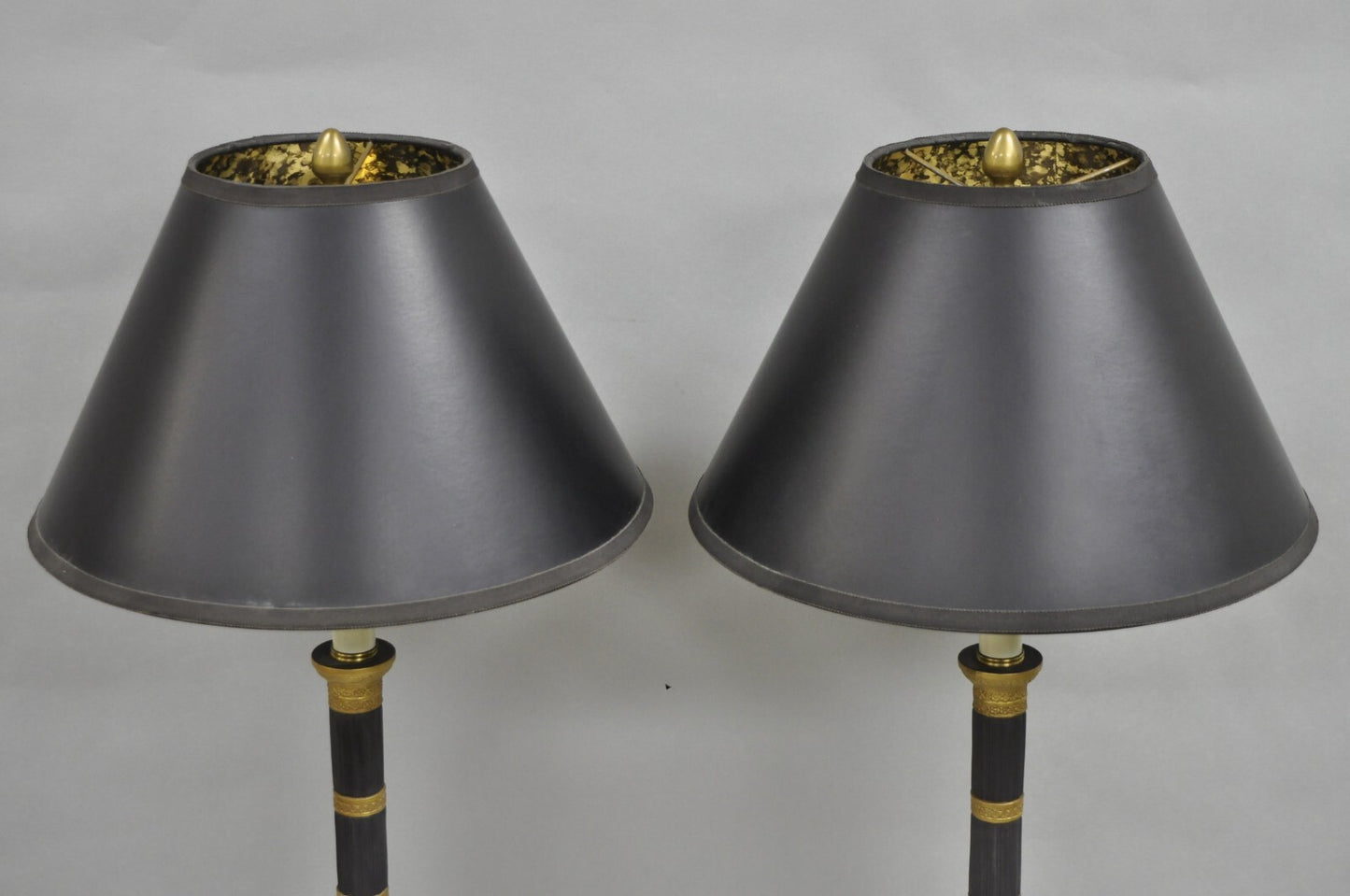 Vintage Marbro French Empire Porcelain Bouillotte Candlestick Table Lamps Pair