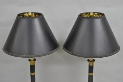 Vintage Marbro French Empire Porcelain Bouillotte Candlestick Table Lamps Pair