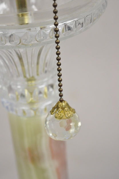 Vintage Hollywood Regency Green Onyx Stone Corinthian Column Table Lamp