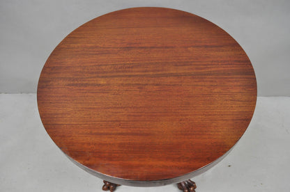 Antique American Empire Round Mahogany Carved Paw Foot Pedestal Base Side Table