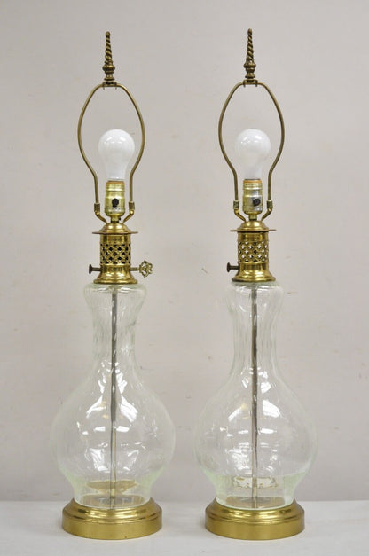 Vintage Victorian Lantern Style Shapely Bubble Glass Table Lamps - a Pair