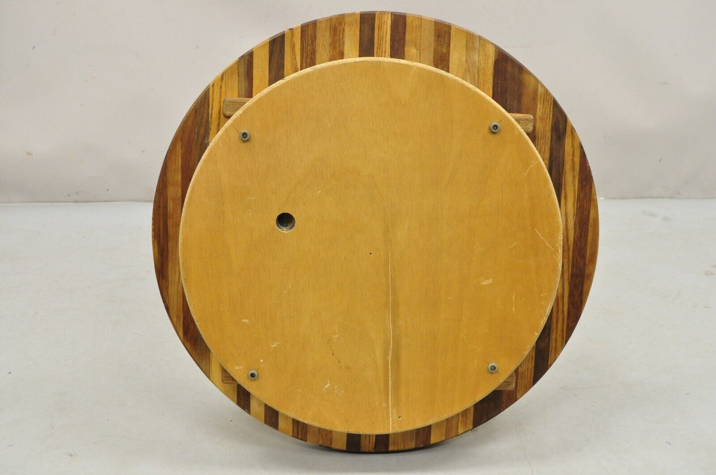 Mid Century Modern Teak & Oak Wood 24" Round Lazy Susan Charcuterie Cheese Board