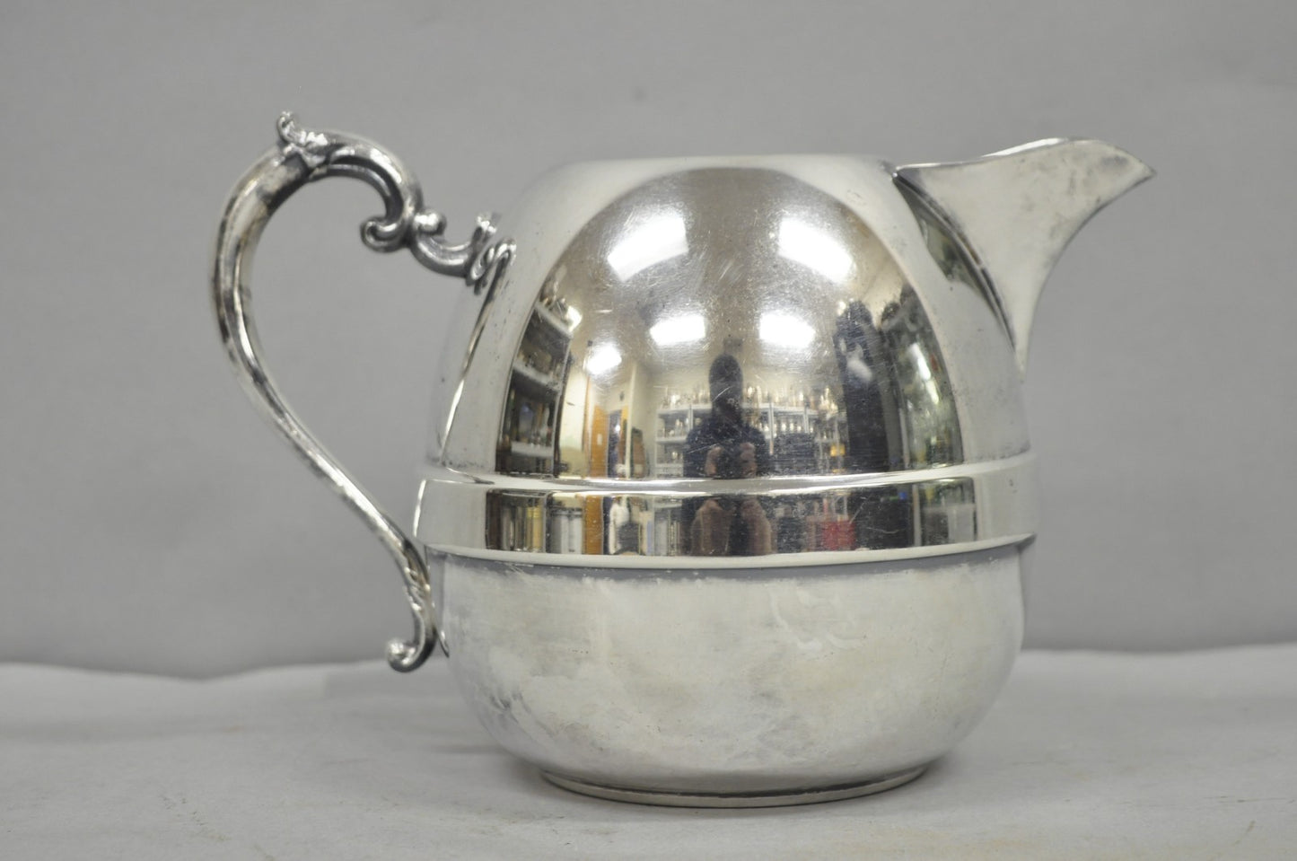 Vintage Art Deco E.P. Copper Silver Plated Bulbous Water Pitcher Jug w/ Handle