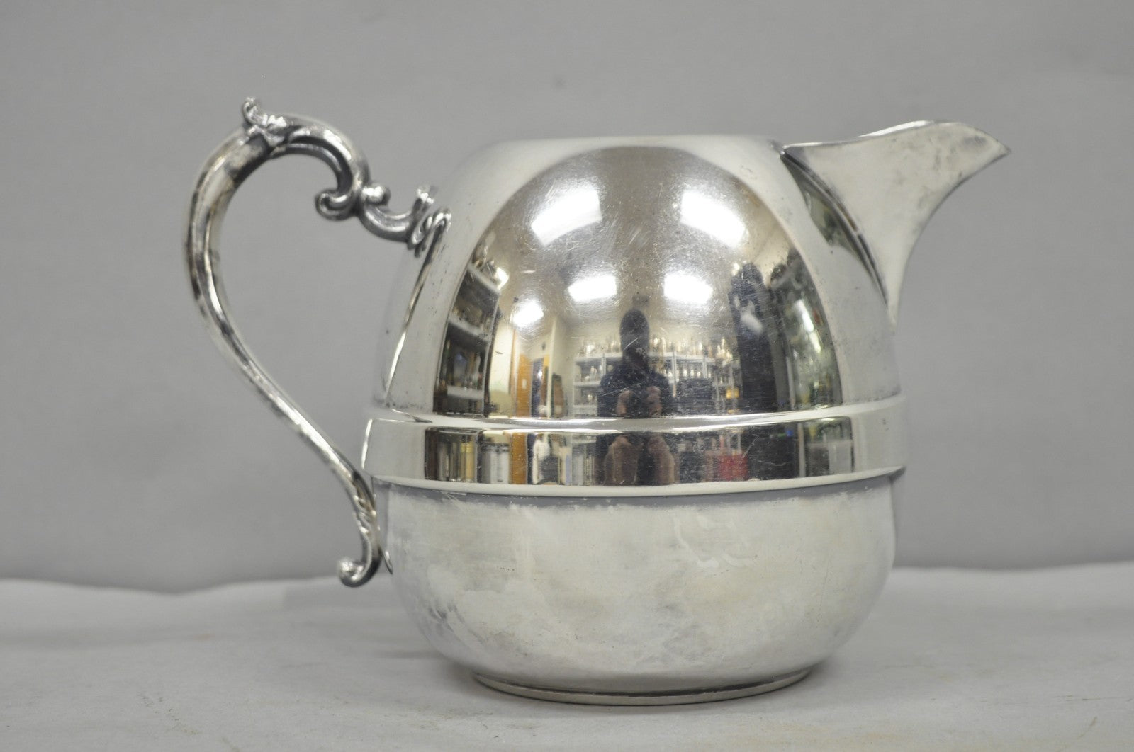 Vintage Art Deco E.P. Copper Silver Plated Bulbous Water Pitcher Jug w/ Handle