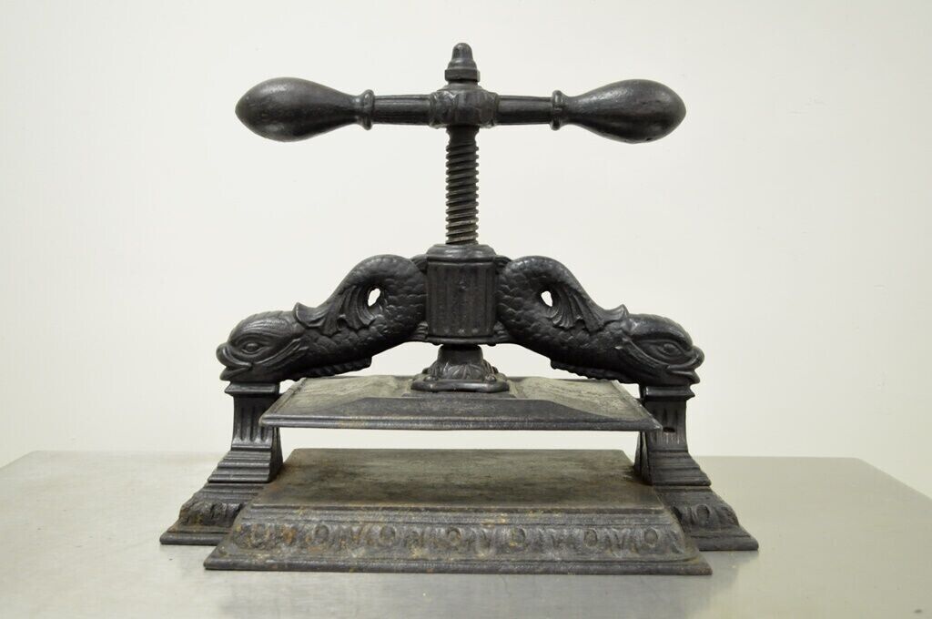 Antique 19th C. Cast Iron Classical Figural Dolphin Victorian Book Press