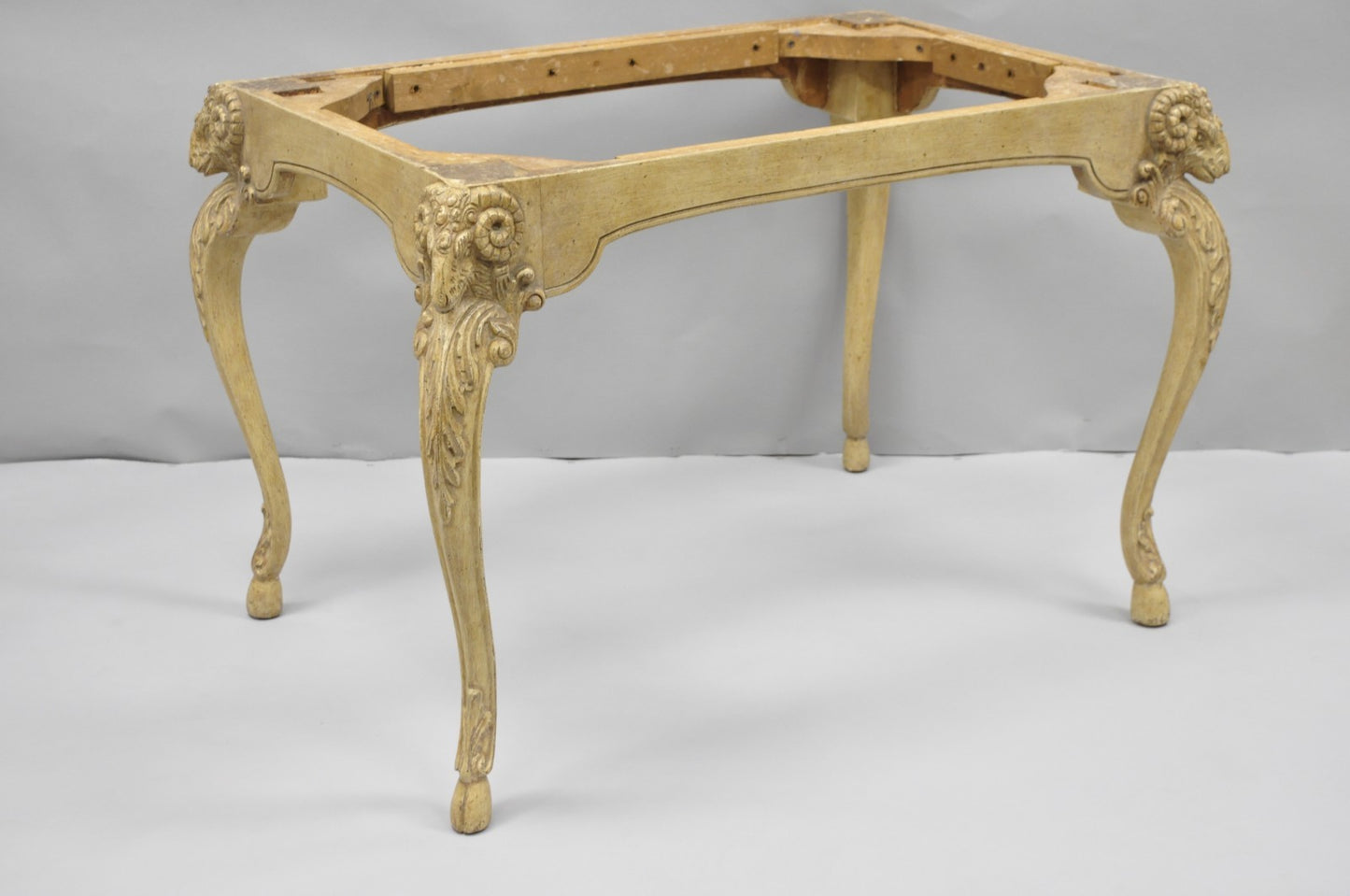 Vintage Italian Regency Rams Head Carved Hoof Foot Console Table Base