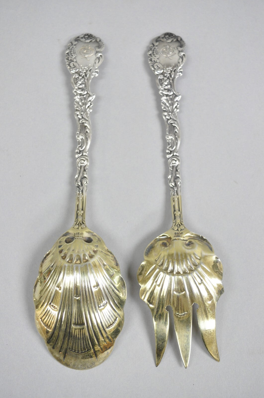 Antique Gorham Versailles Sterling Silver Flatware Salad Serving Fork Spoon Set