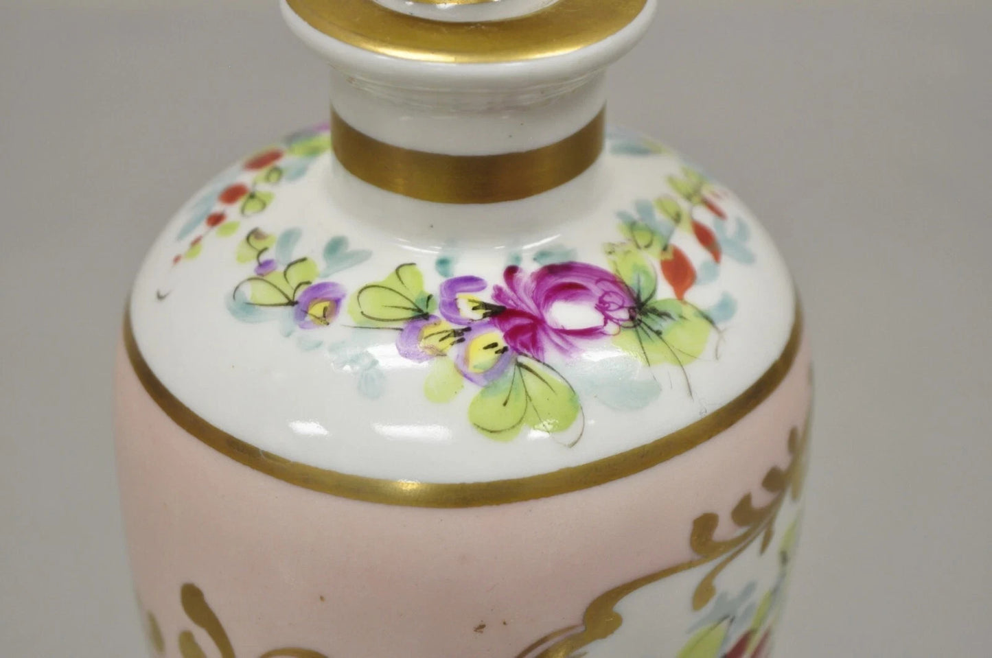 Antique French Victorian Hand Painted Porcelain Vanity Tonic Perfume Bottle