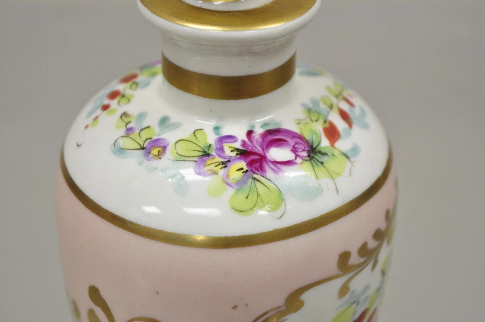 Antique French Victorian Hand Painted Porcelain Vanity Tonic Perfume Bottle