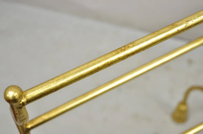 Vintage Italian Hollywood Regency Gold Gilt Metal Iron Towel Rack w/ Tassel Feet
