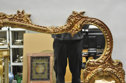 Vintage French Rococo Large Gold Wall Mirror with Bisque Figural Lovers Plaques