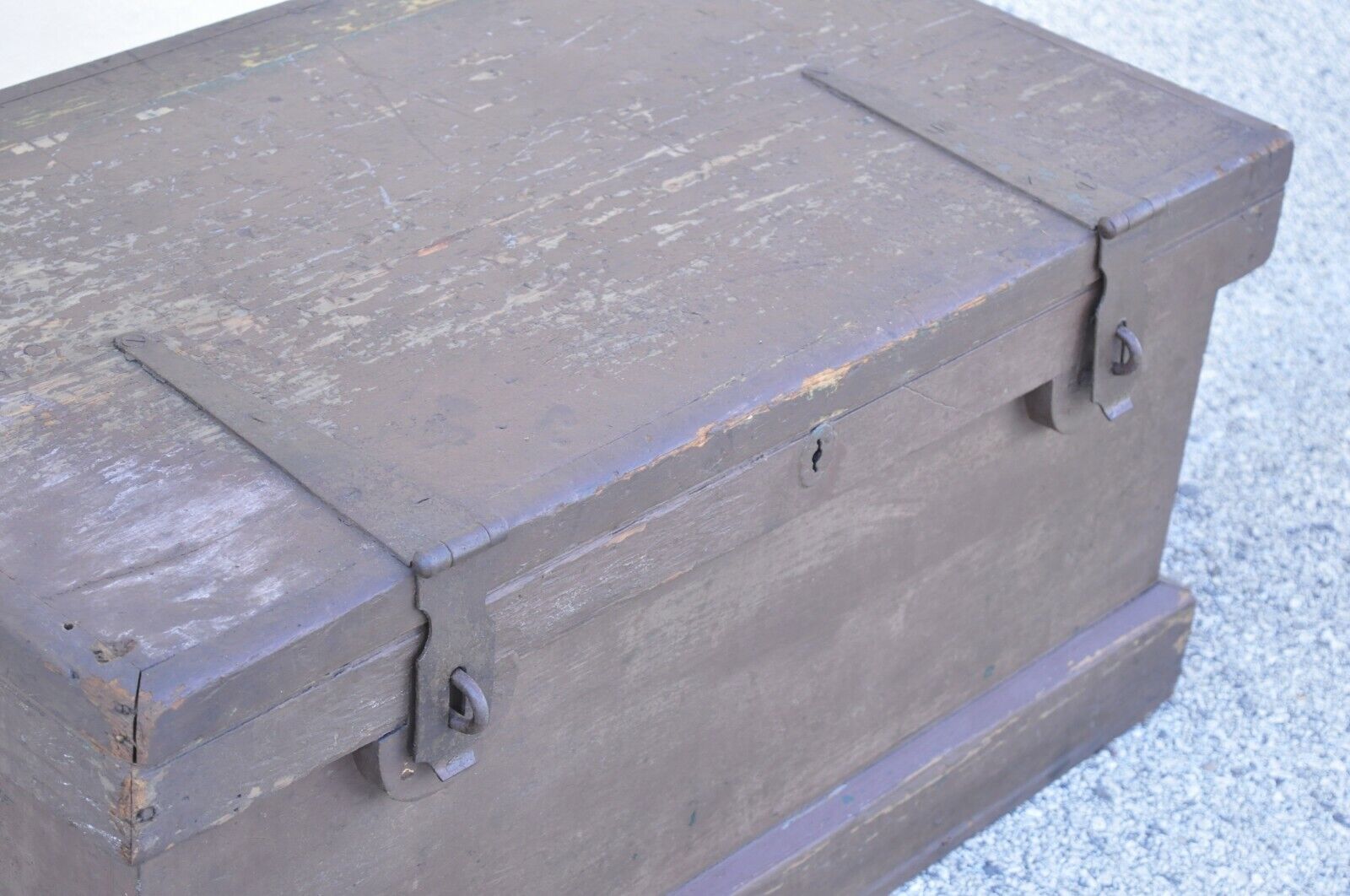 Antique Brown Painted Military Campaign Style Blanket Chest Trunk
