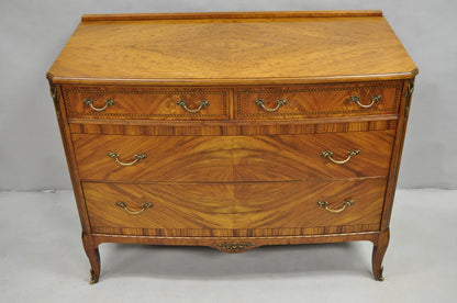 Antique French Louis XV Style Mahogany Satinwood Inlay 4 Drawer Dresser by Sligh