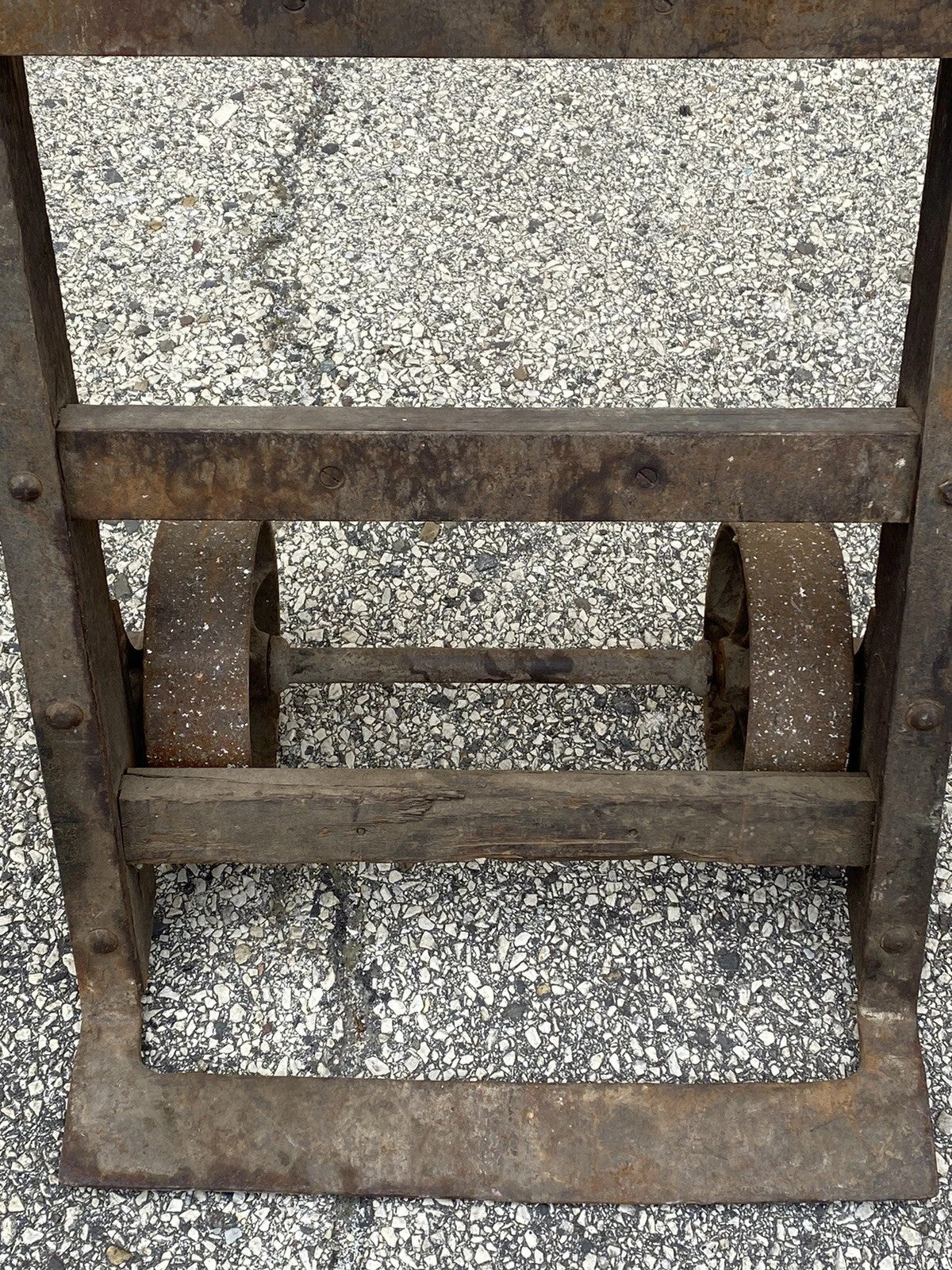 Antique Industrial Vintage Oak Wood and Steel Metal Factory Hand Truck