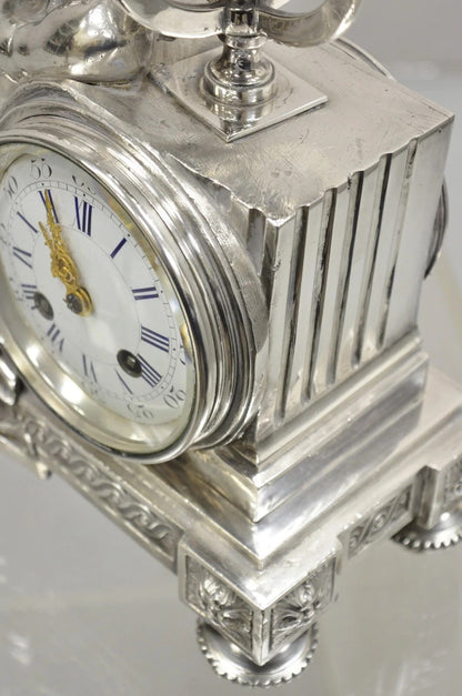 French Louis XV M Franjus Raison & Boyer Silver Plated Bronze Putto Mantel Clock