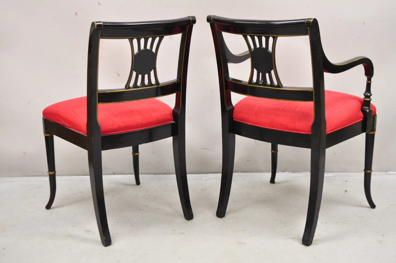 Union National Chinoiserie English Regency Black Painted Dining Chair - Set of 6