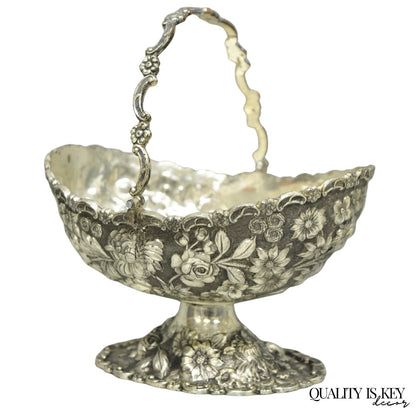 Antique Victorian Japanese Silver Plated Rose Flower Repousse Nut Bowl Dish