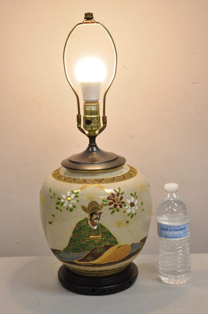 Vintage Japanese Samurai Porcelain Ginger Jar Small Chinoisserie Table Lamp