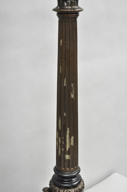 Vintage French Empire Tall Metal Bronze Finish Column Form Table Lamp