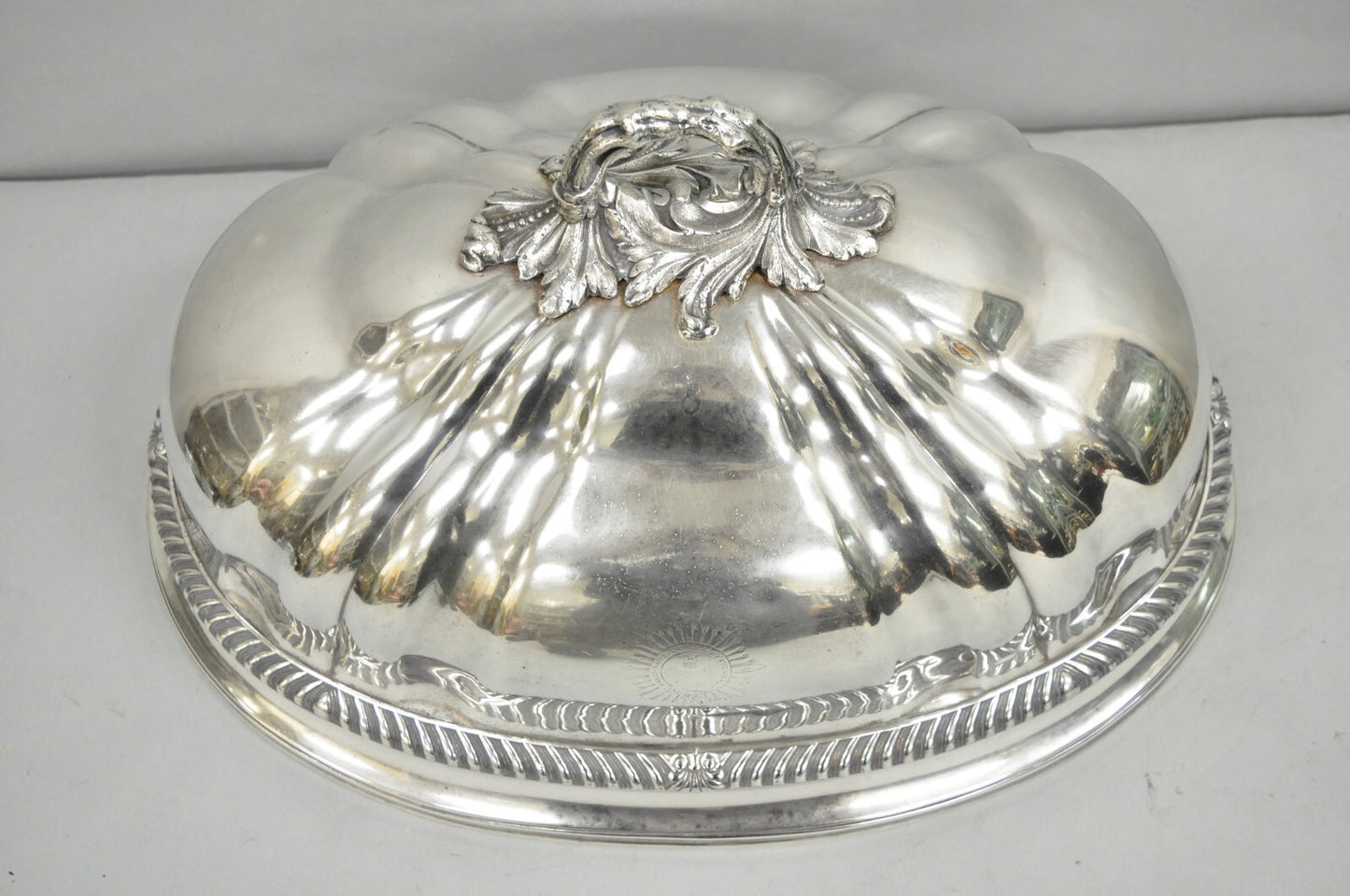 Antique English Victorian Large Silver Plated Scalloped Meat Serving Dome Cover