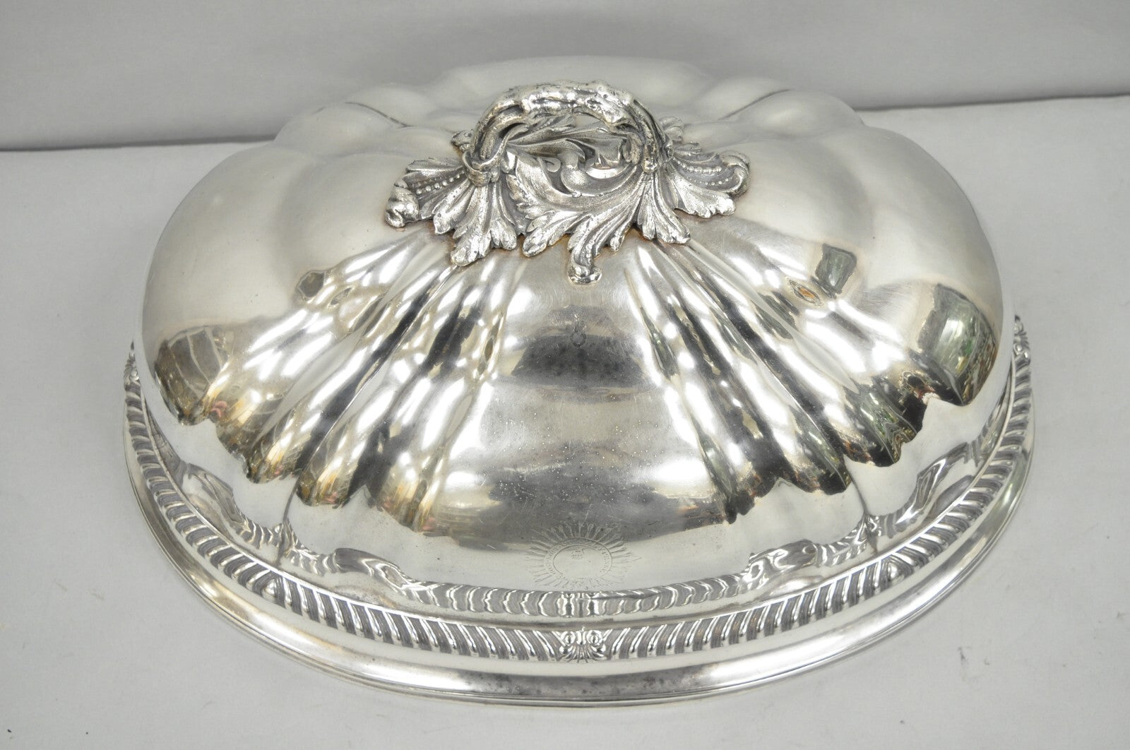 Antique English Victorian Large Silver Plated Scalloped Meat Serving Dome Cover