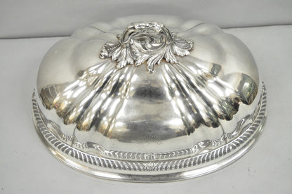 Antique English Victorian Large Silver Plated Scalloped Meat Serving Dome Cover